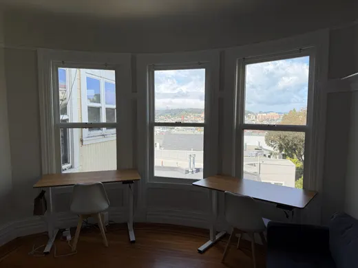 Unit 2336: the desks in the bay window, Golden Gate Bridge in the distance