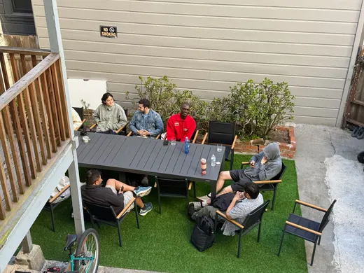 The shared backyard between the two units